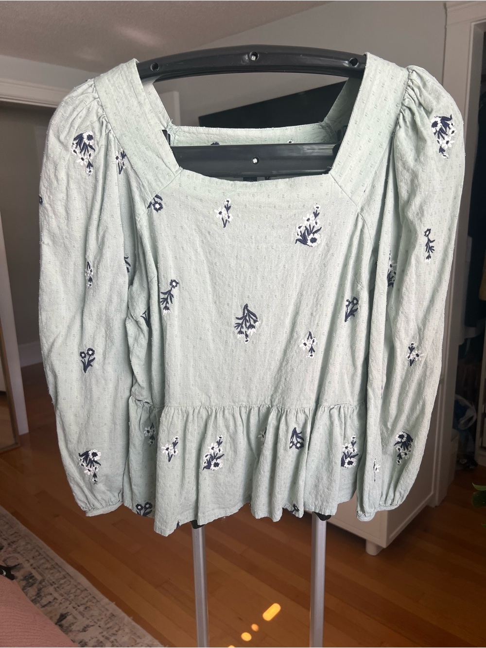 Light Green Floral Peplum Long-Sleeve Top